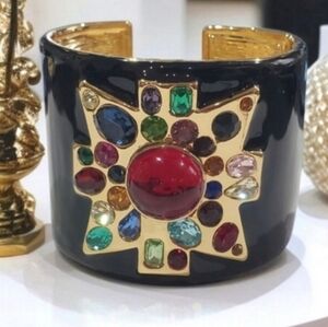 Luxury 18k Gold Plated Maltese Cross Jeweled Enamel Cuff Bracelet
